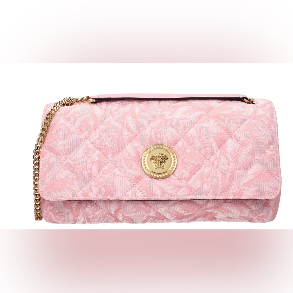 Versace Pink Quilted Crossbody with Gold Medusa
